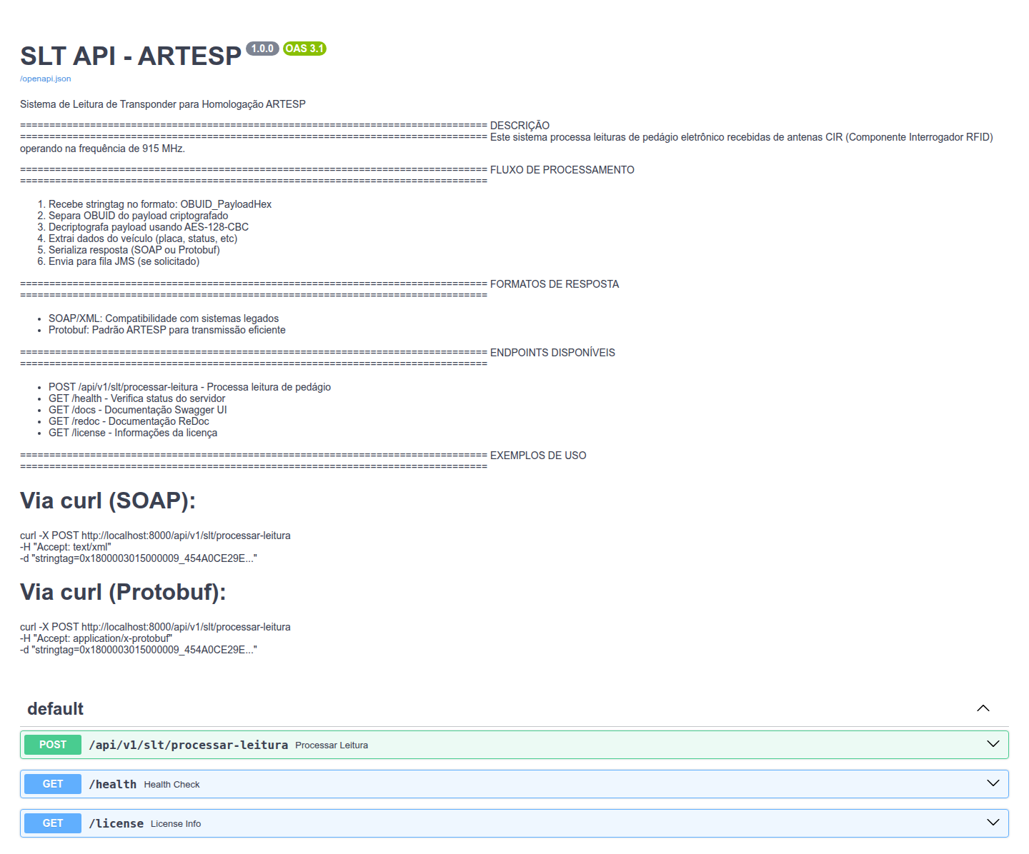 API de processamento de leitura, documentada em OpenAPI