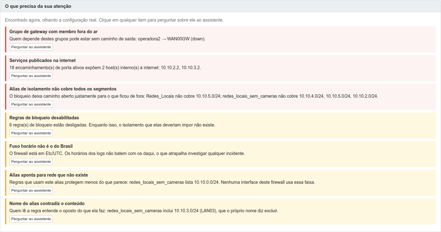 Diagnóstico em tempo real achando anomalias no pfSense
