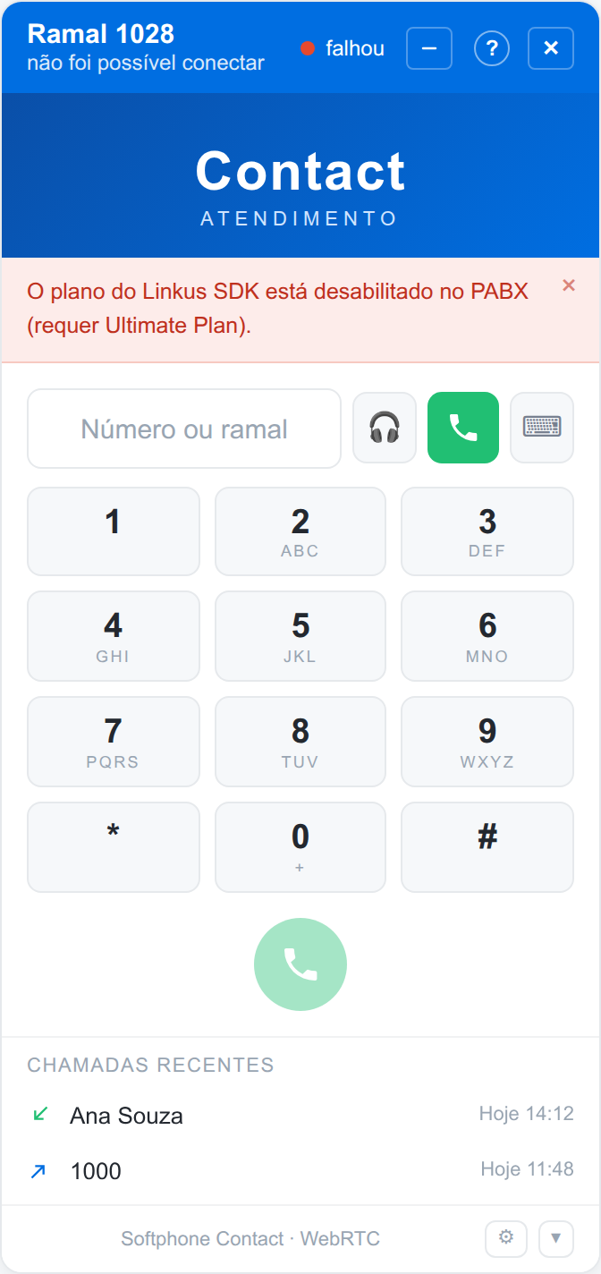 Erro traduzido para linguagem do operador