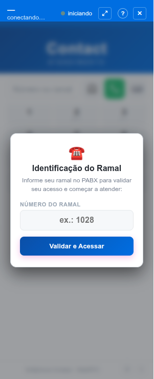 Primeiro acesso: o softphone pede o ramal do atendente